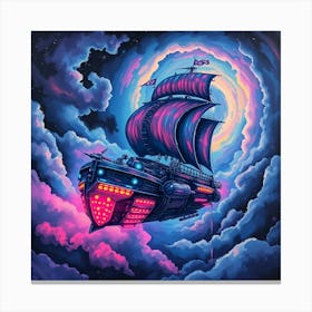 A Bold Acrylic Painting In A Creative Light Art Style Depicts A Galleon Adrift In A Macabre Synthwave Galaxy 1 Canvas Print