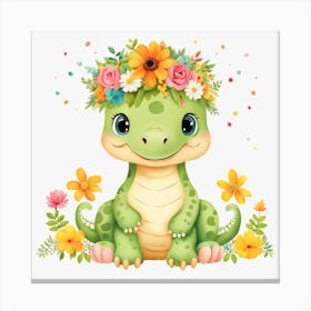 Floral Baby Dragon Nursery Illustration (30) Canvas Print