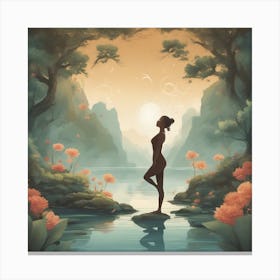 A Serene Depiction Of A Uttanasana, Surrounded By Elements Of Nature (E Canvas Print