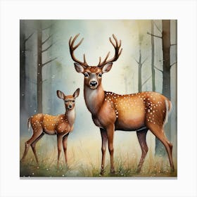 Vintage Deer And Fawn Canvas Print