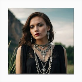 Young Woman In A Black Dress Canvas Print