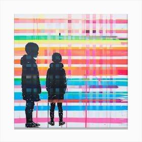 Two Children In Front Of A Rainbow Canvas Print