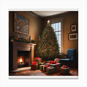 Christmas Presents Under Christmas Tree At Home Next To Fireplace By Jacob Lawrence And Francis Pic (8) Canvas Print
