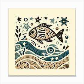 Stylized Fish in a Vibrant Ocean Scene Canvas Print