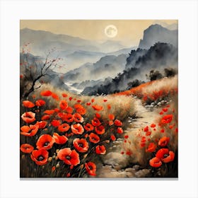 Poppy Landscape Painting (12) Canvas Print