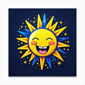 Lovely smiling sun on a blue gradient background 104 Canvas Print