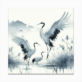 Dance of cranes, water colour Canvas Print