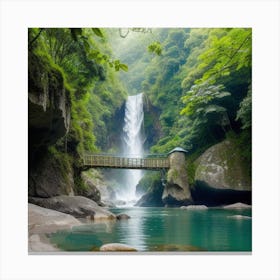 Waterfall In A Green Forest Canvas Print