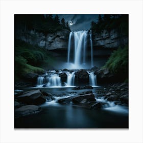 Waterfall At Night 7 Canvas Print