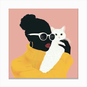 Black Woman With Cat Canvas Print