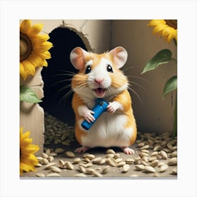 Hamster Holding A Phone 4 Canvas Print