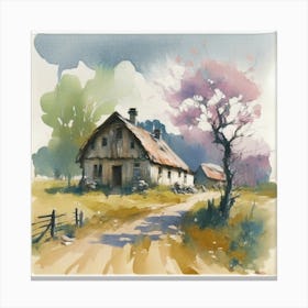 Watercolor Of A Country House Canvas Print