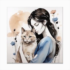 Girl With A Cat 2 Canvas Print