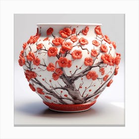 Japanese Style Flowery Decorated Flower Pot Canvas Print