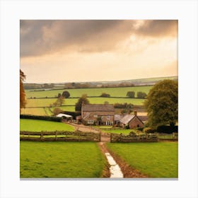 Sunset Over A Farm Canvas Print