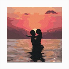 Couple Kissing At Sunset Canvas Print