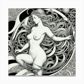 Nude Woman In A Circle line art Canvas Print
