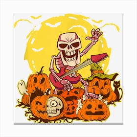 Halloween Skeleton Pumpkin Music For Guitar Player Canvas Print