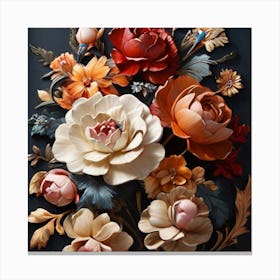 Flowers On A Black Background Canvas Print