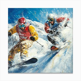 Two Skiers On The Slopes Art Canvas Print