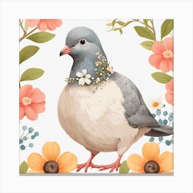 Floral Baby Pigeon Nursery Illustration (3) Canvas Print