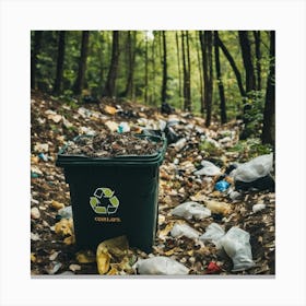 Recycling Bin In The Forest Canvas Print