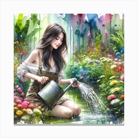 Watering Flower Garden Canvas Print