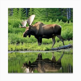 Moose In The Water 3 Canvas Print