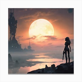 Woman Looking At The Moon 2 Canvas Print