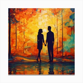 Sunset Couple In The Forest Canvas Print