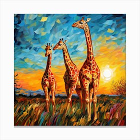 Giraffes At Sunset 28 Canvas Print