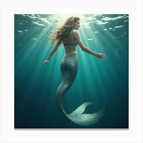 A Mermaid With Shimmering Scales Beneath The Ocean Waves 1 Canvas Print