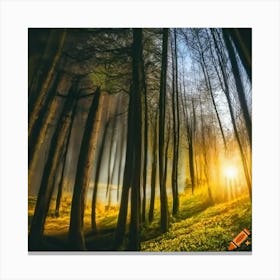 Craiyon 220229 Breathtaking View Of Golden Sunlight Piercing Through Fluffy Clouds Above A Forest On Canvas Print