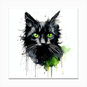 Black Cat With Green Eyes Canvas Print