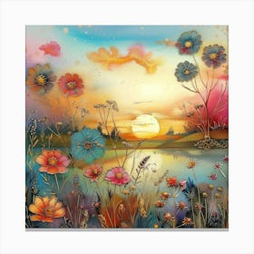 Sunset With Flowers 4 Canvas Print