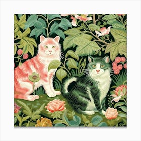 Two Cats In A Garden in William Morris style Canvas Print