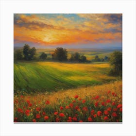 Poppies At Sunset Canvas Print