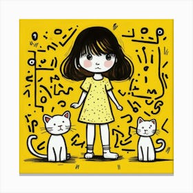 Little Girl With Cats Canvas Print