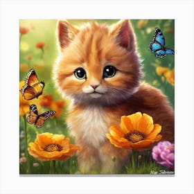Orange Kitten With Butterflies Canvas Print