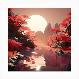 Red Trees In A River Canvas Print