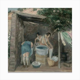 Women Washing Clothes Canvas Print