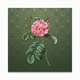 Vintage Pink Wild Rose Botanical on Lunar Green Pattern n.1269 Canvas Print