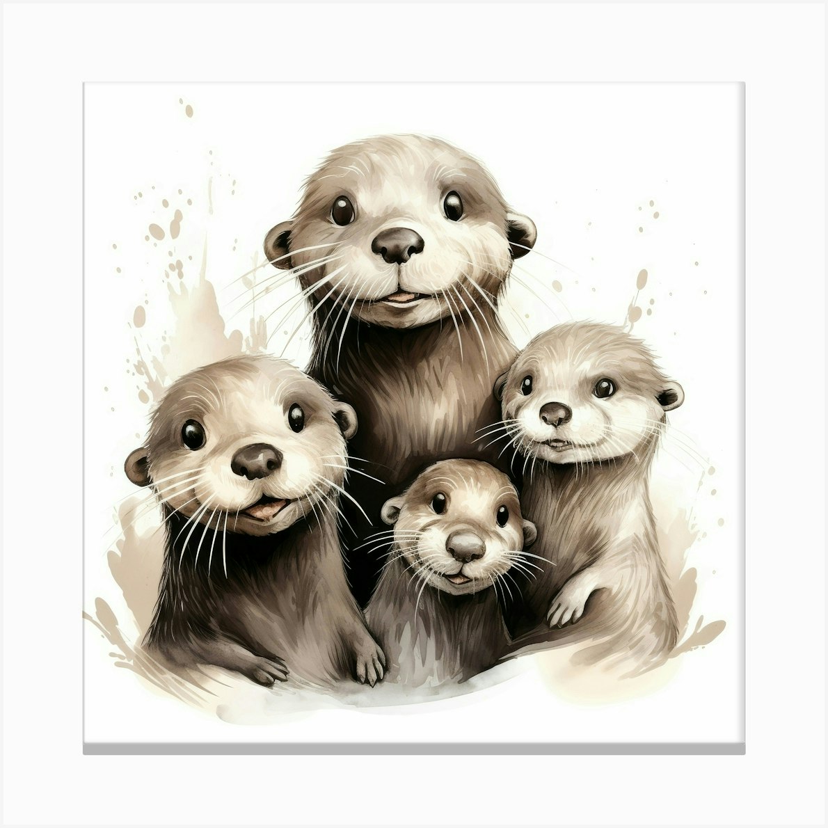 Otter Family Canvas Print by Aloke Design