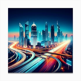 An Illustration Of A City At Night With Bright, Colorful Lights And A Modern Look 1 Canvas Print