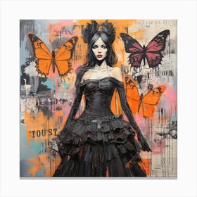 Gothic Girl With Butterflies Canvas Print