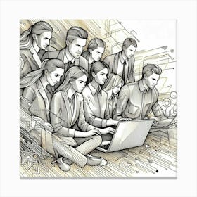 Group Of People Working On A Laptop Canvas Print