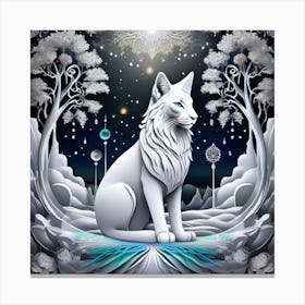 White Cat In The Forest Canvas Print