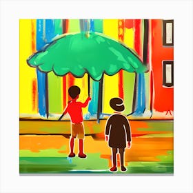 Children Under Umbrella Canvas Print