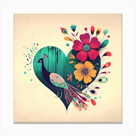 Peacock Heart Floral Canvas Print