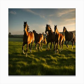 Horses Galloping At Sunset Canvas Print
